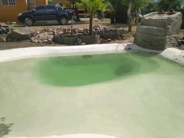 Piscina tipo playa con acceso suave e integración paisajística